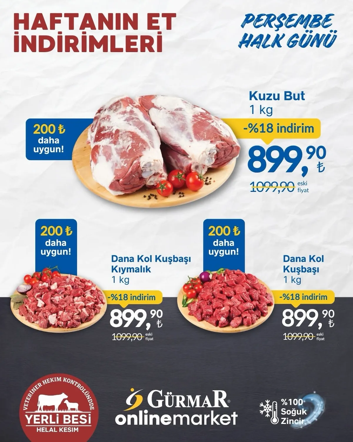 Gürmar Gürmar 11 Haziran 2026 Aktüel Kataloğu sayfa 1: Dana Kol Kuşbaşı Kıy 1 Kg, Kuzu But 1 Kg
