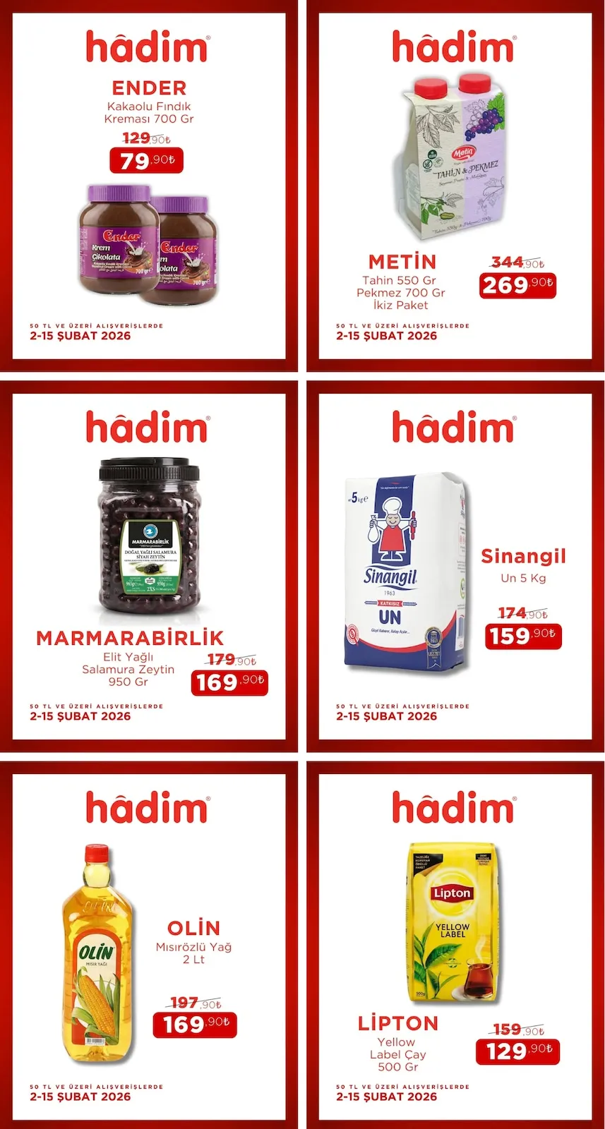 Hadim Hadim AVM 2 Şubat 2026 Aktüel Kataloğu sayfa 1: Ender Kakaolu Fındık Kreması 700 Gr, Meti̇N Tahin 550 Gr Pekmez 700 Gr İkiz Paket