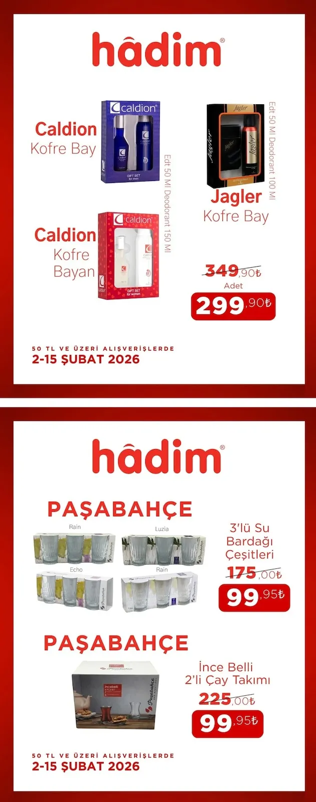 Hadim Hadim AVM 2 Şubat 2026 Aktüel Kataloğu sayfa 4: Paşabahçe İnce Belli 2'Li Çay Takımı, Paşabahçe 3'Lü Su Bardağı Çeşitleri