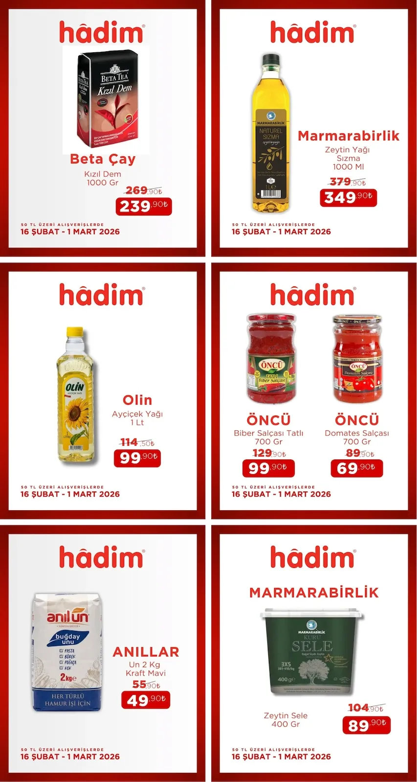 Hadim Hadim AVM 16 Şubat 2026 Aktüel Kataloğu sayfa 3: Marmarabirlik Zeytin Yağı Sızma 1000 Ml, Marmarabirlik Zeytin Sele 400 Gr