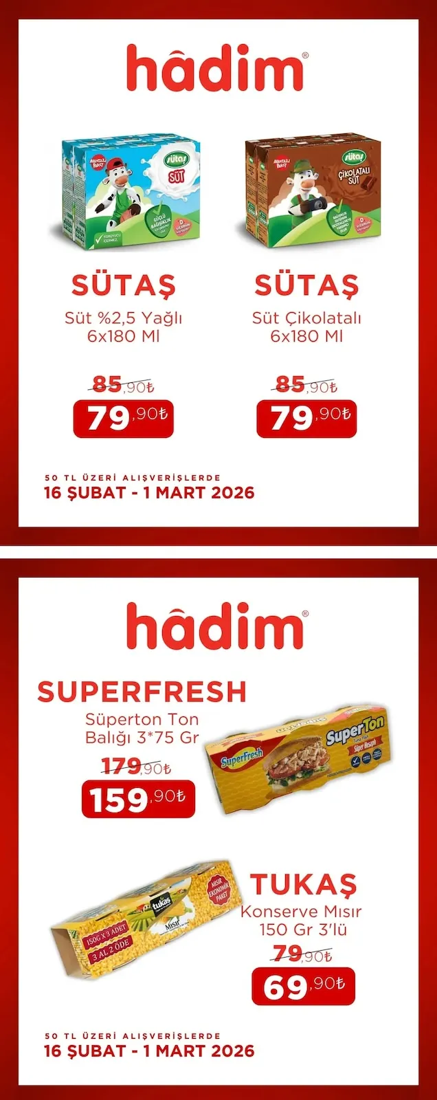 Hadim Hadim AVM 16 Şubat 2026 Aktüel Kataloğu sayfa 5: Tukaş Konserve Mısır 150 Gr 3'Lü, Superfresh Süperton Ton Balığı 3*75 Gr