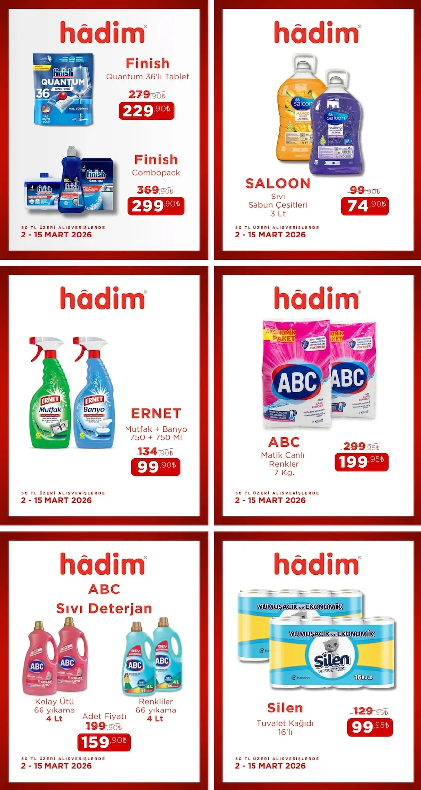 Hadim Hadim AVM 2 Mart 2026 Aktüel Kataloğu sayfa 1: Finish Quantum 36'Lı Tablet, Finish Combopack