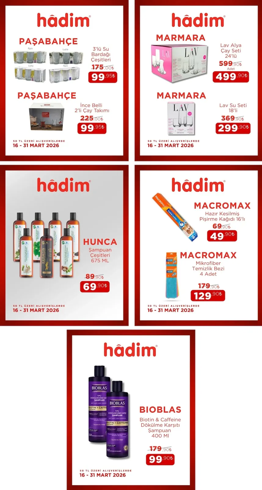 Hadim Hadim AVM 16 Mart 2026 Aktüel Kataloğu sayfa 4: Lav Alya Çay Seti 24'Lü, Paşabahçe 3'Lü Su Bardağı Çeşitleri