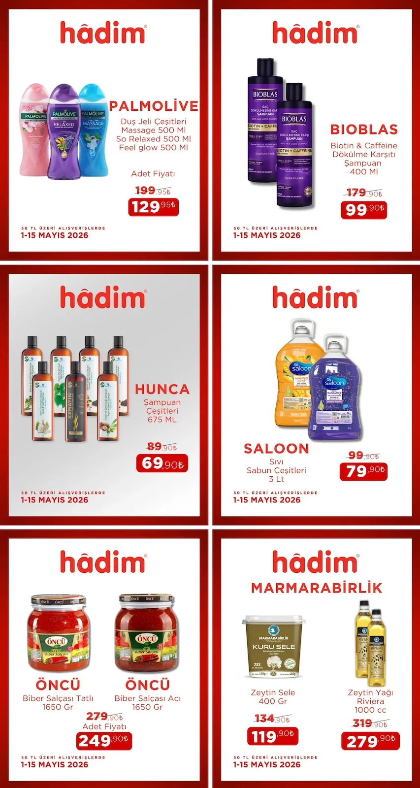 Hadim Hadim AVM 1 Mayıs 2026 Aktüel Kataloğu sayfa 2: Bioblaş Biotin & Caffeine Dökülme Karşıtı Şampuan 400 Ml, Hunca Şampuan Çeşitleri 675 Ml