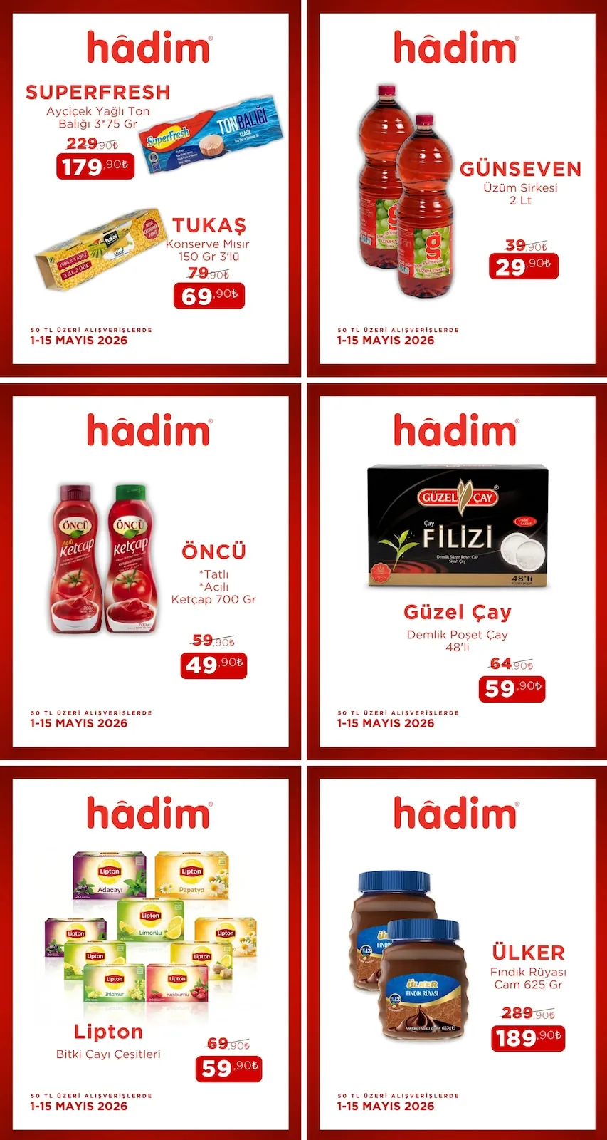 Hadim Hadim AVM 1 Mayıs 2026 Aktüel Kataloğu sayfa 3: Ülker Fındık Rüyası Cam 625 Gr, Günseven Üzüm Sirkesi 2 Lt