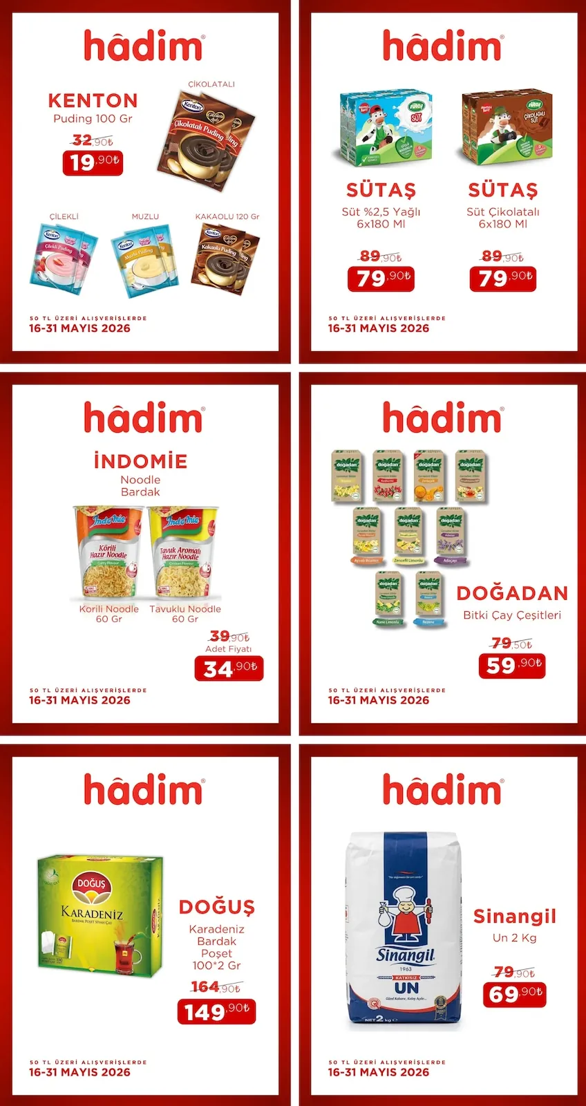 Hadim Hadim AVM 16 Mayıs 2026 Aktüel Kataloğu sayfa 2: Sütaş Süt Çikolatalı 6X180 Ml, Doğuş Karadeniz Bardak Poşet Siyah Çay 100*2 Gr