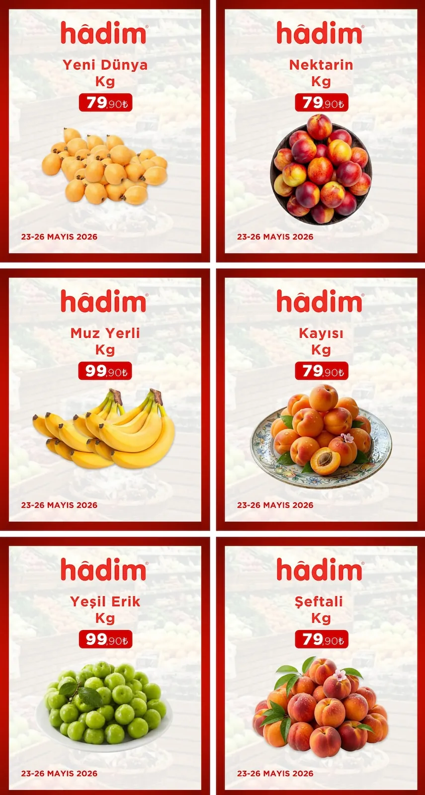 Hadim Hadim AVM 23 Mayıs 2026 Aktüel Kataloğu sayfa 1: Hadim Kayısı Kg, Hadim Muz Yerli Kg