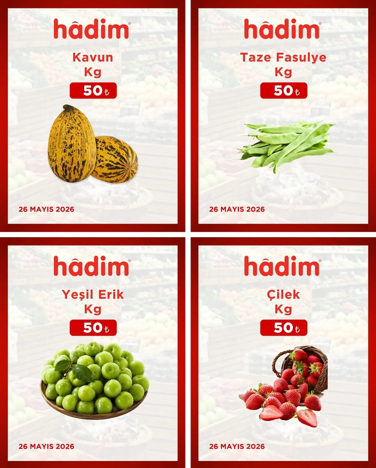 Hadim Hadim AVM 26 Mayıs 2026 Aktüel Kataloğu sayfa 1: Kavun Kg, Çilek Kg