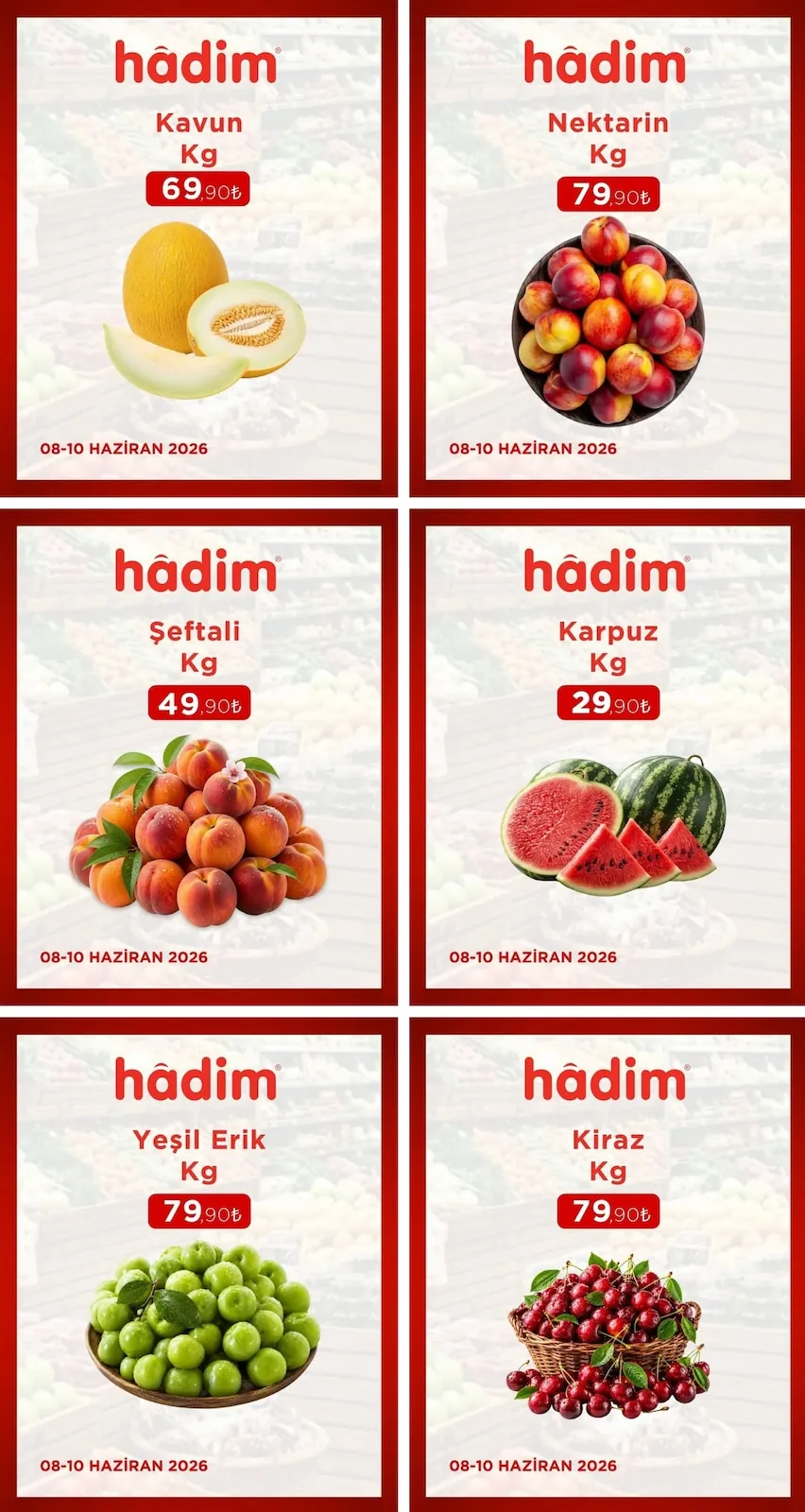 Hadim Hadim AVM 8 Haziran 2026 Aktüel Kataloğu sayfa 1: Karpuz Kg, Şeftali Kg