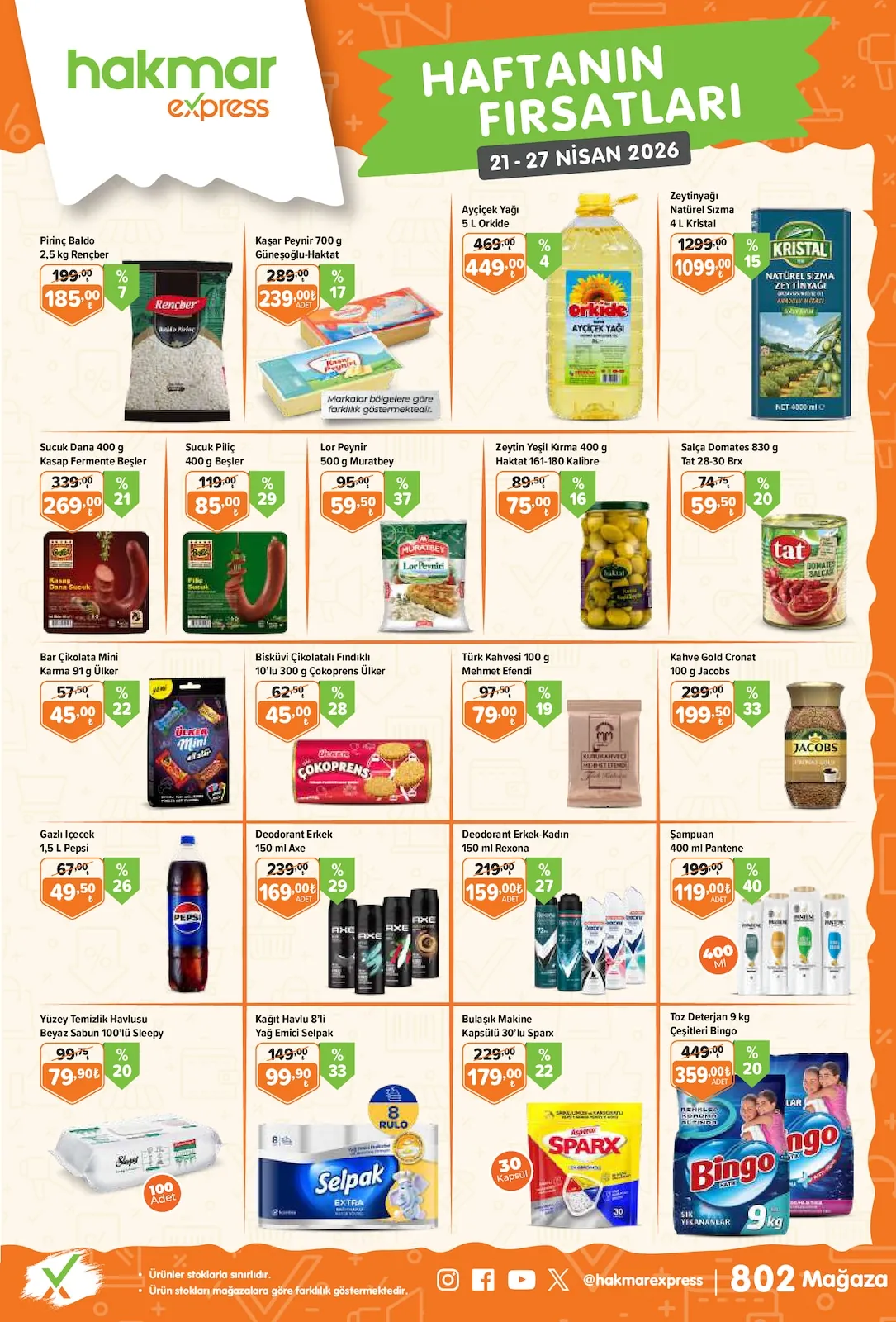 Hakmar Hakmar Express 21 Nisan 2026 Aktüel Kataloğu sayfa 1: Ülker Çikoprens Bisküvi Çikolatalı Fındıklı 10'Lu 300G, Mehmet Efendi Türk Kahvesi 100G