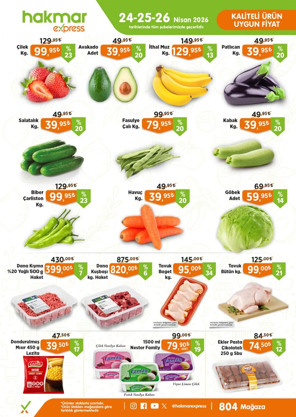 Hakmar Hakmar Express 24 Nisan 2026 Aktüel Kataloğu sayfa 1: Lezita Dondurulmuş Mısır 450G, Haket Dana Kıyma %20 Yağlı 500G