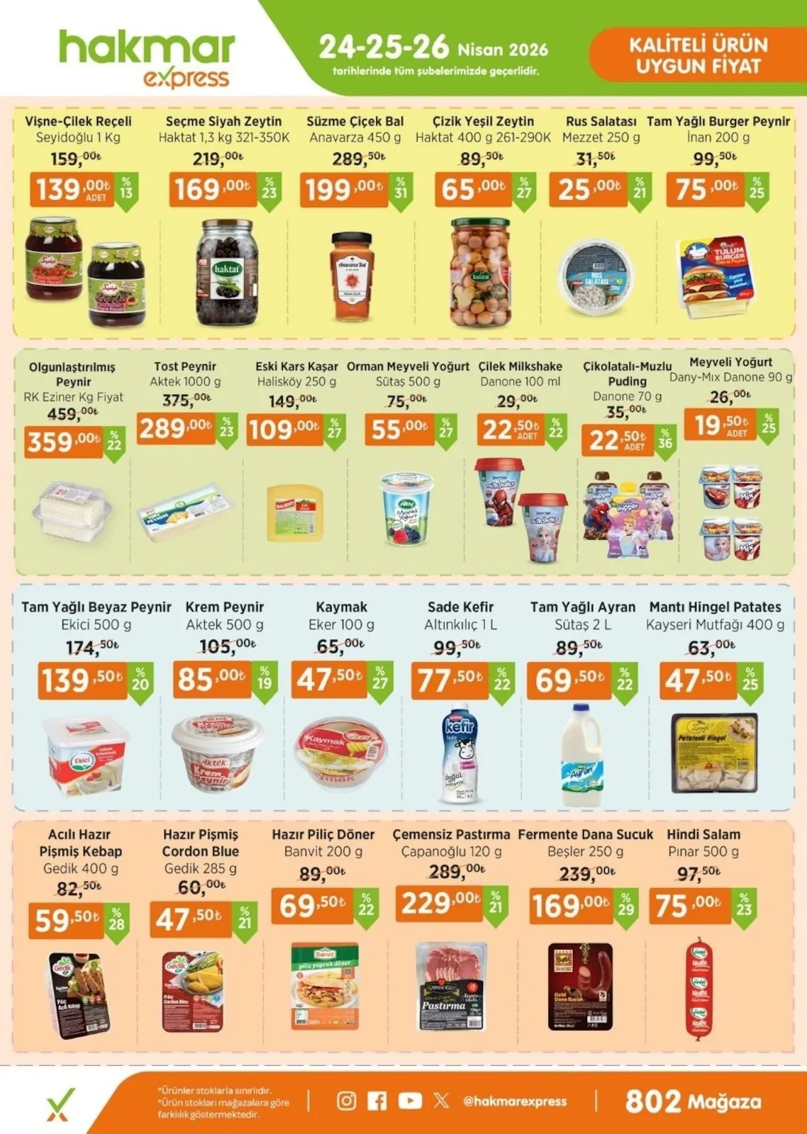 Hakmar Hakmar Express 24 Nisan 2026 Aktüel Kataloğu sayfa 2: Vi̇şne-Çi̇lek Reçeli̇ Seyi̇doğlu 1 Kg, Sade Kefi̇r Altinkiliç 1 L