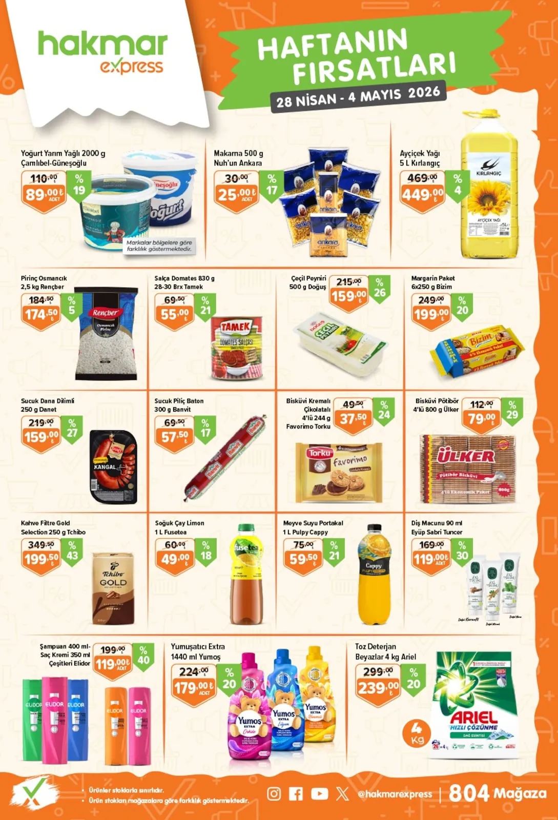 Hakmar Hakmar Express 28 Nisan 2026 Aktüel Kataloğu sayfa 1: Doğuş Çeçil Peyniri 500G, Banvit Sucuk Piliç Baton 300G