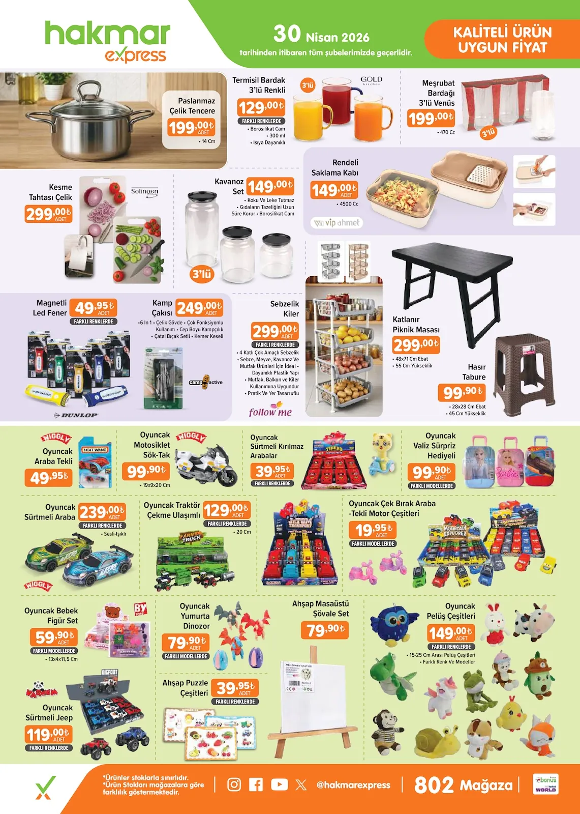 Hakmar Hakmar Express 30 Nisan 2026 Aktüel Kataloğu sayfa 1: Kesme Tahtası Çelik 1 Adet, Meşrubat Bardağı 3'Lü Venus 470 Cc