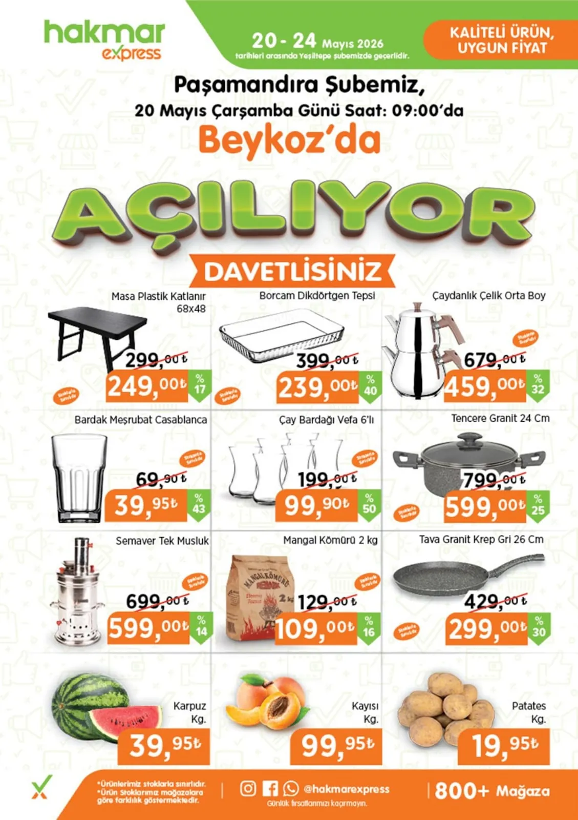 Hakmar Hakmar Express 20 Mayıs 2026 Aktüel Kataloğu sayfa 1: Tava Granit Krep Gri 26 Cm, Çay Bardağı Vefa 6'Lı