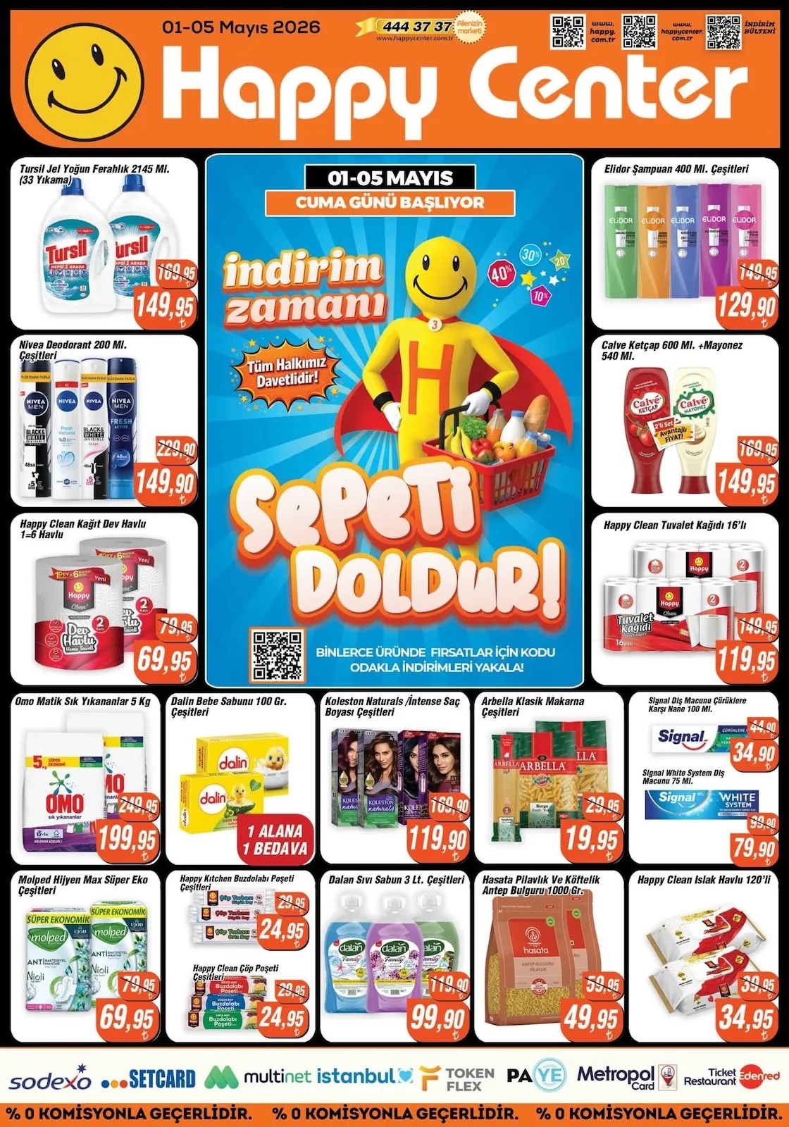 Happy Happy Center 1 Mayıs 2026 Aktüel Kataloğu sayfa 1: Nivea Deodorant 200 Ml. Çeşitleri, Koleston Naturals / Intense Saç Boyasi Çeşitleri
