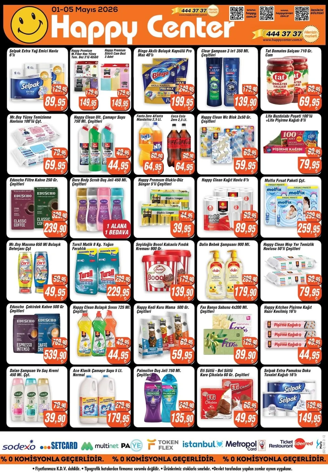 Happy Happy Center 1 Mayıs 2026 Aktüel Kataloğu sayfa 2: Seyidoğlu Boooll Kakaolu Findik Kremasi 900 Gr., Happy Clean Ult. Çamaşir Suyu 750 Ml. Çeşitleri