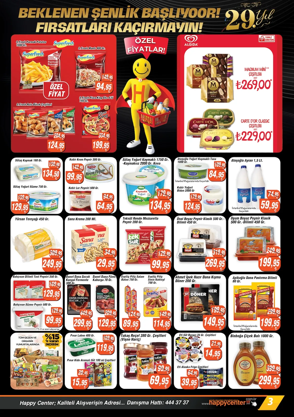 Happy Happy Center 6 Mayıs 2026 Aktüel Kataloğu sayfa 3: Yörsan Tereyağ 500G, Uyum Beyaz Peynir 750G