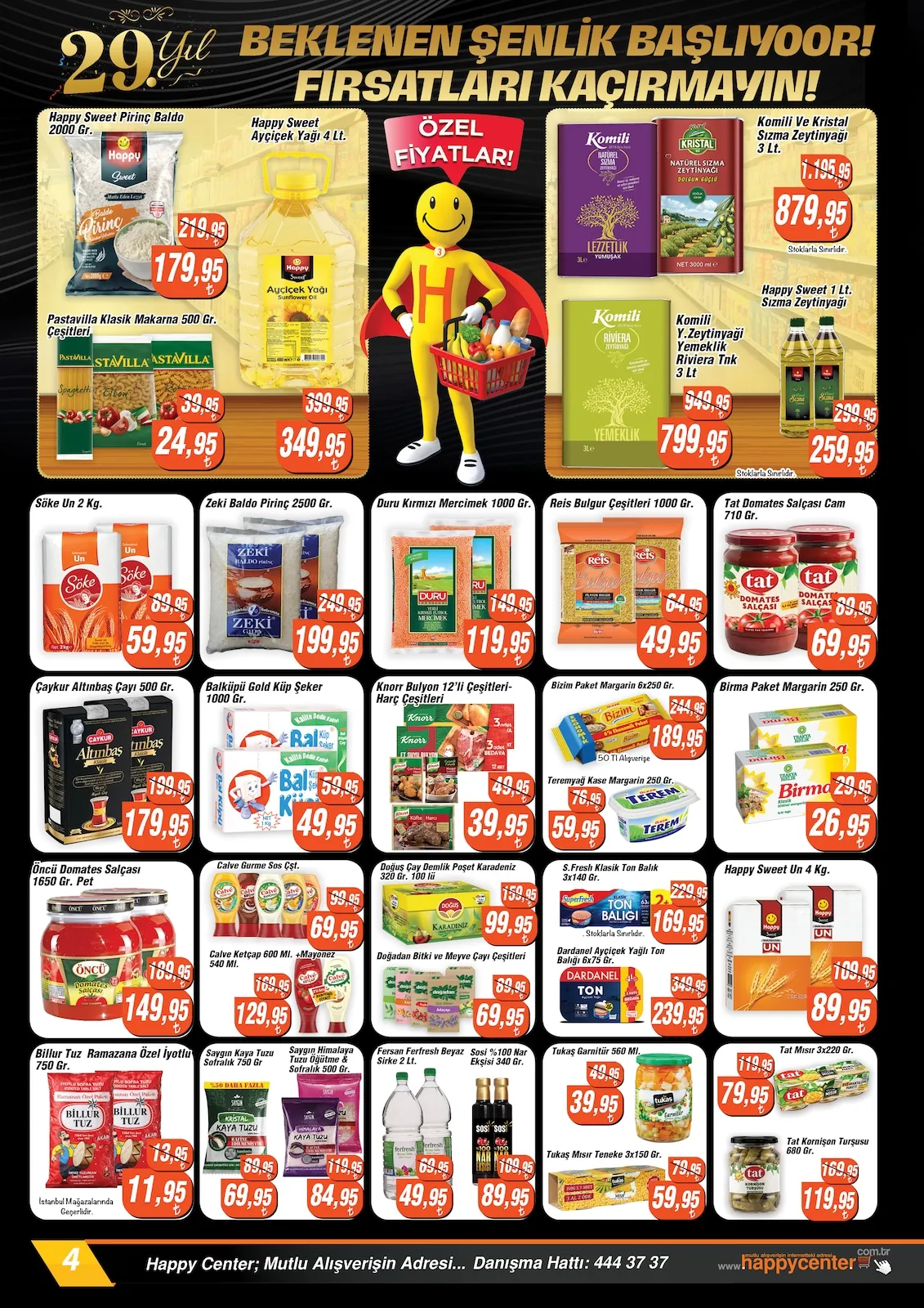 Happy Happy Center 6 Mayıs 2026 Aktüel Kataloğu sayfa 4: Bal Küp Küp Şeker 1 Kg, Söke Geleneksel Un 2 Kg