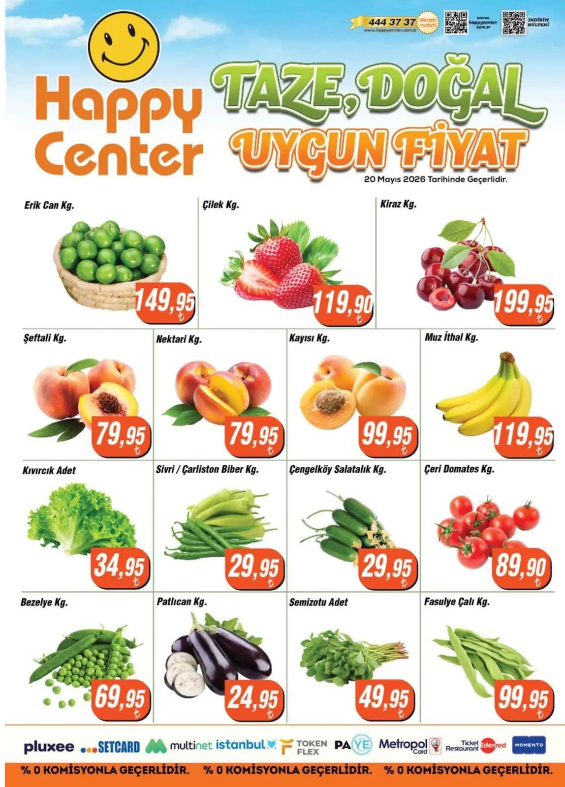 Happy Happy Center 20 Mayıs 2026 Aktüel Kataloğu sayfa 1: Fasulye Çalı Kg., Semizotu Adet
