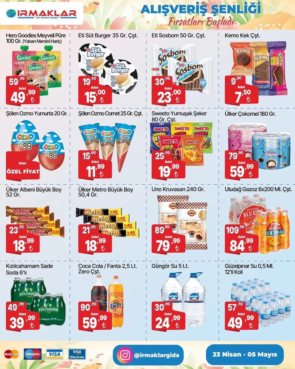İrmaklar Irmaklar Market 23 Nisan 2026 Aktüel Kataloğu sayfa 3: Eti Süt Burger 35 Gr, Eti Sosbom 50 Gr