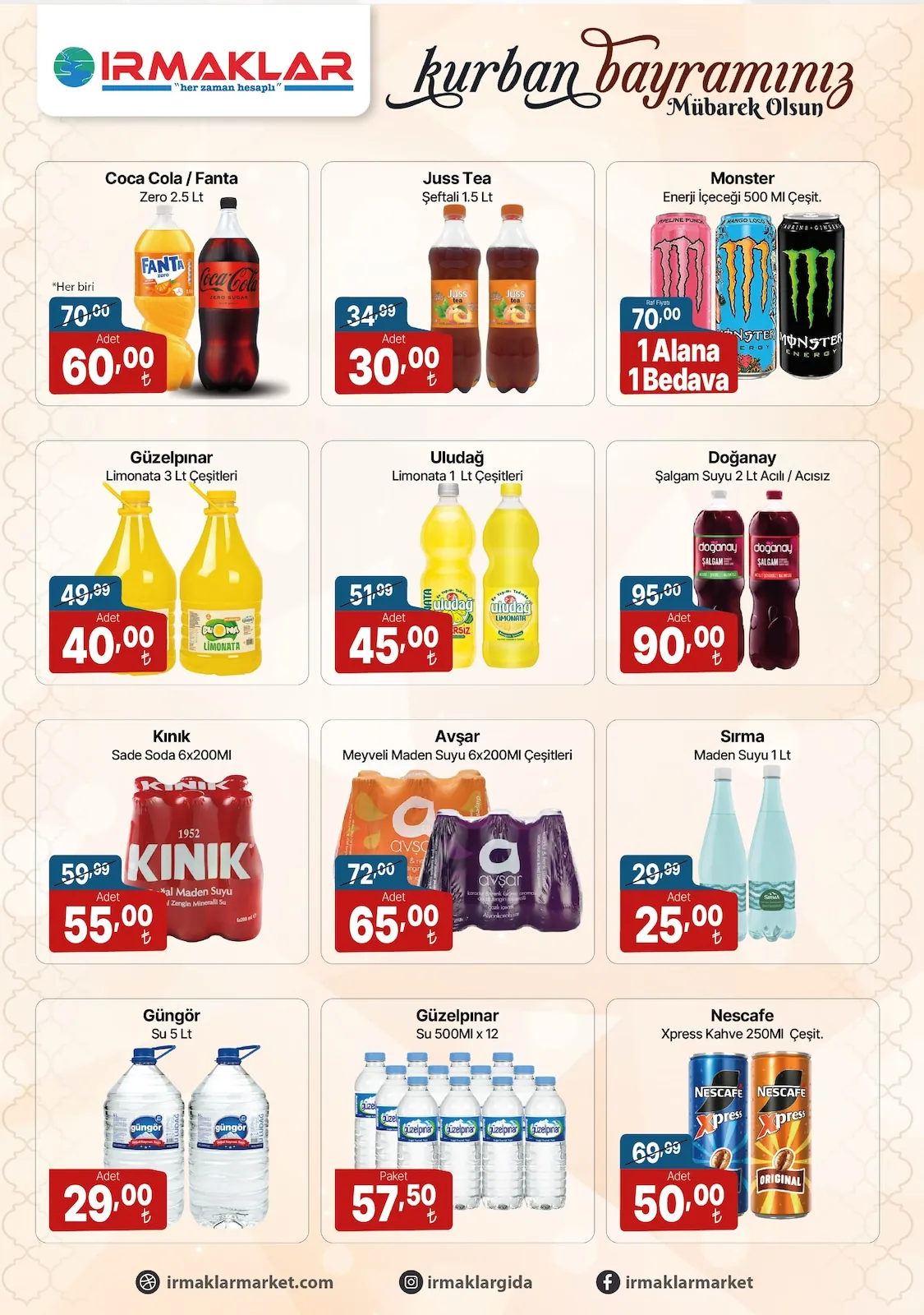 İrmaklar Irmaklar Market 19 Mayıs 2026 Aktüel Kataloğu sayfa 3: Juss Tea Şeftali 1.5 Lt, Uludağ Limonata 1 Lt Çeşitleri
