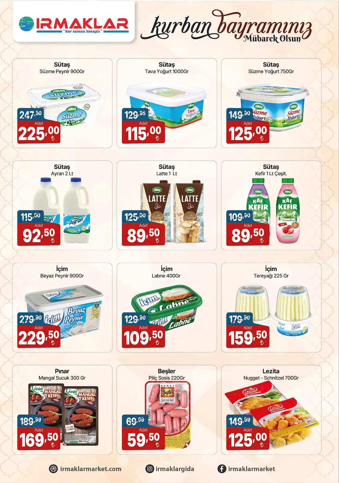 İrmaklar Irmaklar Market 19 Mayıs 2026 Aktüel Kataloğu sayfa 5: Sütaş Kefir 1 Lt Çeşit, Pınar Mangal Sucuk 300 Gr