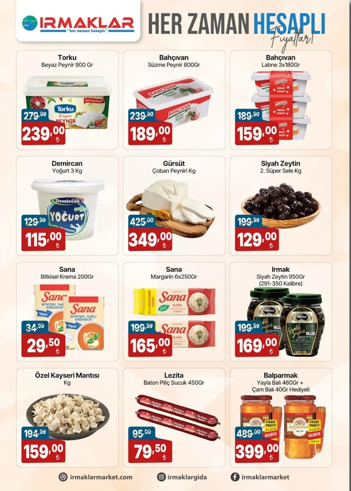 İrmaklar Irmaklar Market 4 Haziran 2026 Aktüel Kataloğu sayfa 2: Gürsüt Çoban Peyniri Kg, Siyah Zeytin 2. Süper Sele Kg