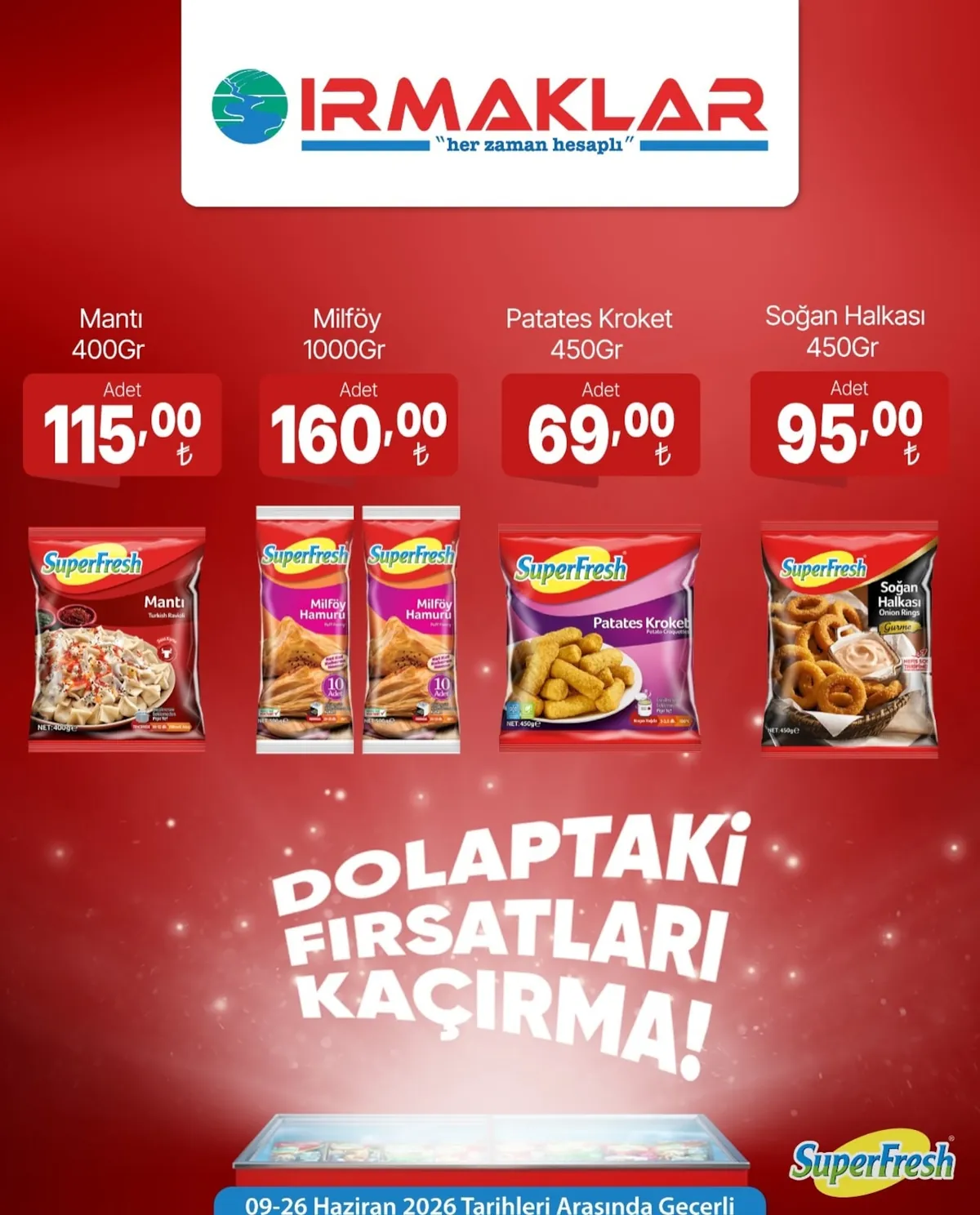İrmaklar Irmaklar Market 9 Haziran 2026 Aktüel Kataloğu sayfa 1: Mantı 400Gr