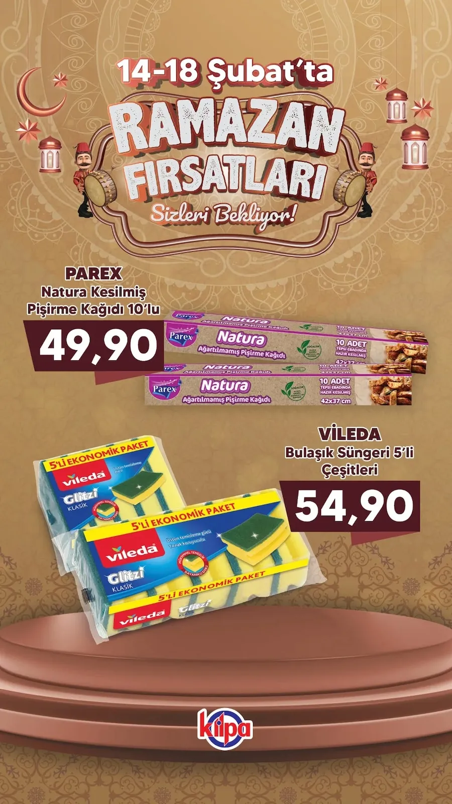 Kilpa Kilpa Market 14 Şubat 2026 Aktüel Kataloğu sayfa 4: Vileda Bulaşık Süngeri 5'Li Çeşitleri, Parex Natura Kesilmiş Pişirme Kağıdı 10'Lu