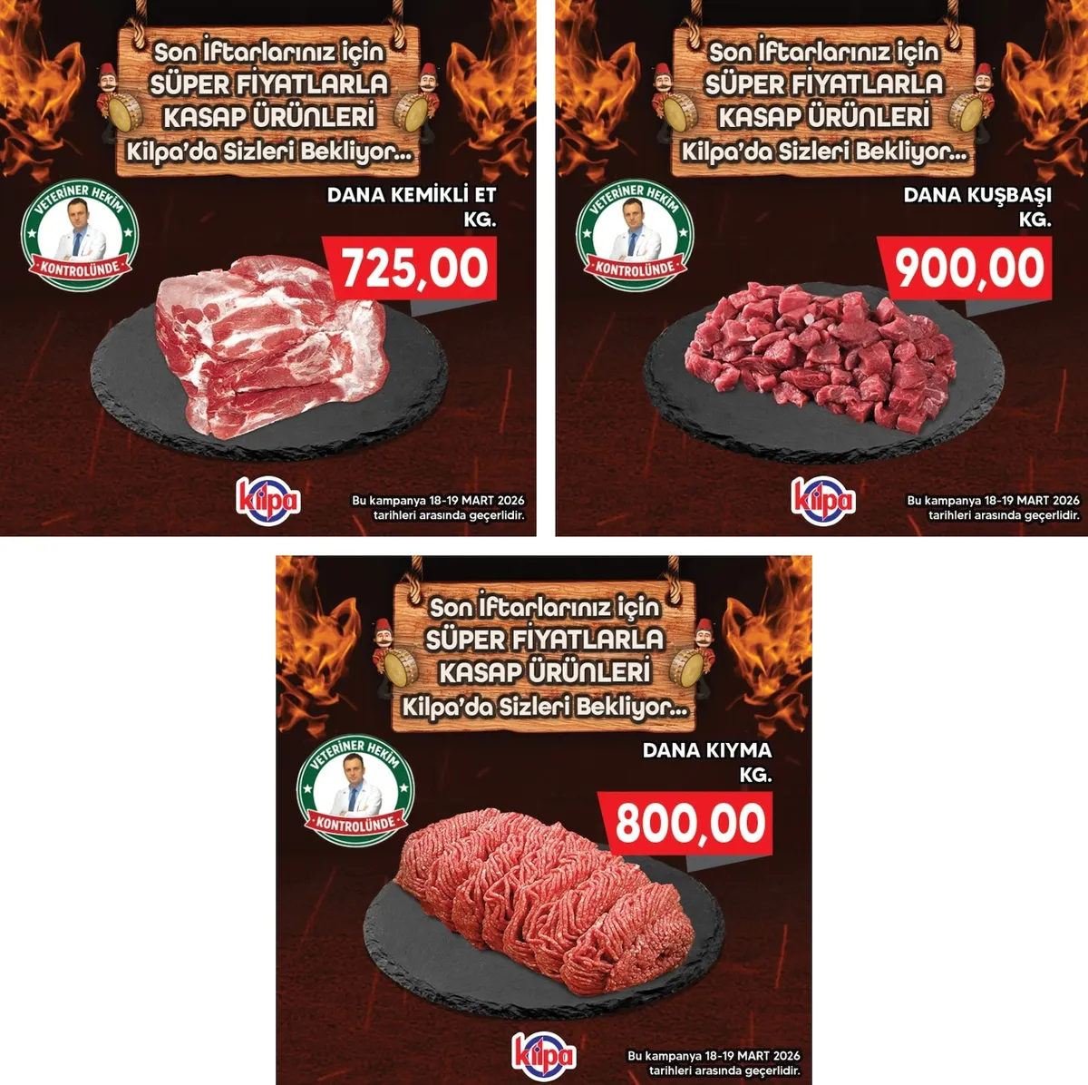 Kilpa Kilpa Market 18 Mart 2026 Aktüel Kataloğu sayfa 1: Dana Kemikli Et Kg, Dana Kuşbaşı Kg