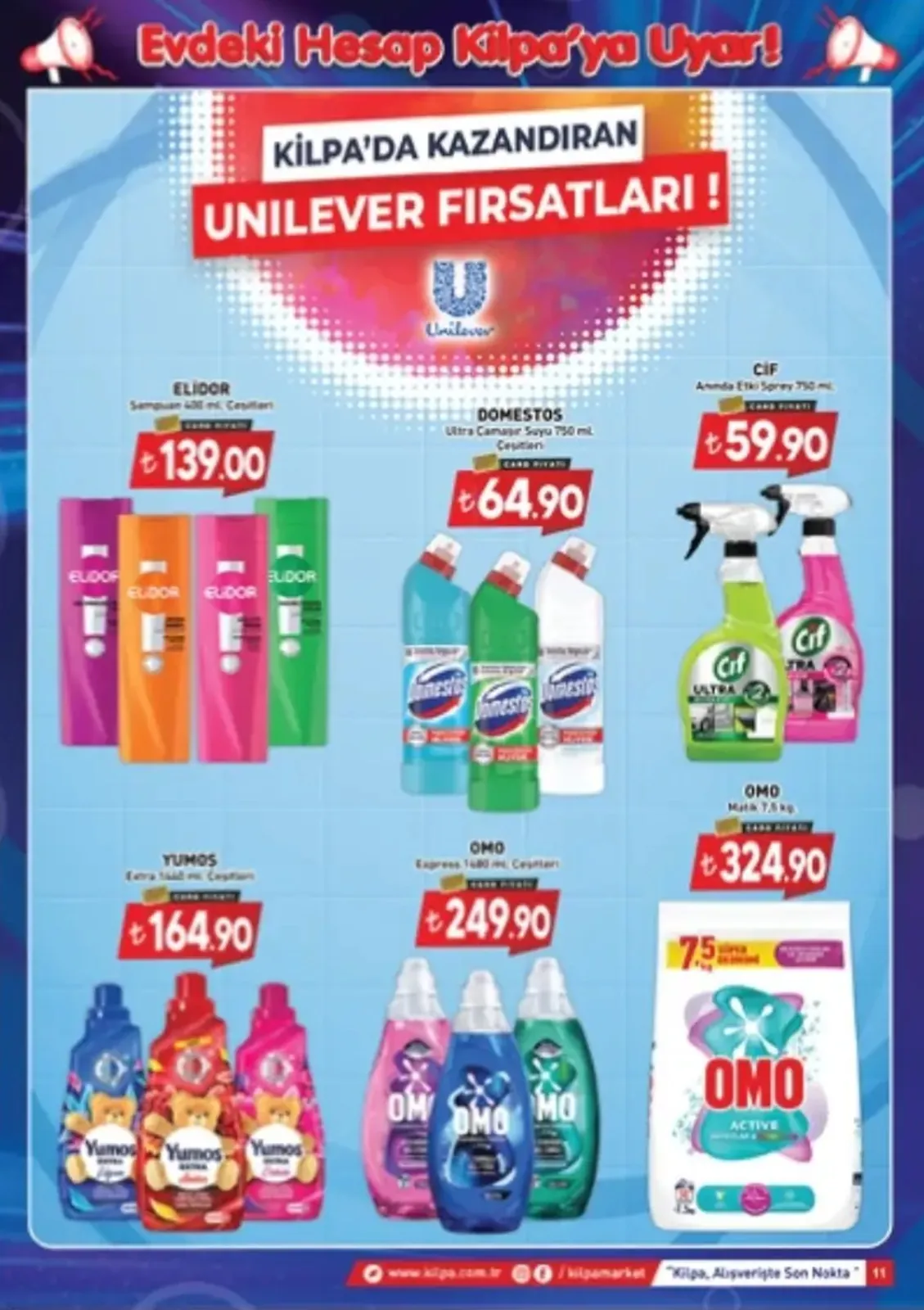 Kilpa Kilpa Market 3 Mayıs 2026 Aktüel Kataloğu sayfa 10: Yumos Extra Yumuşatıcı 1440 Ml Çeşitleri, Omo Express Sıvı Deterjan 1680 Ml Çeşitleri
