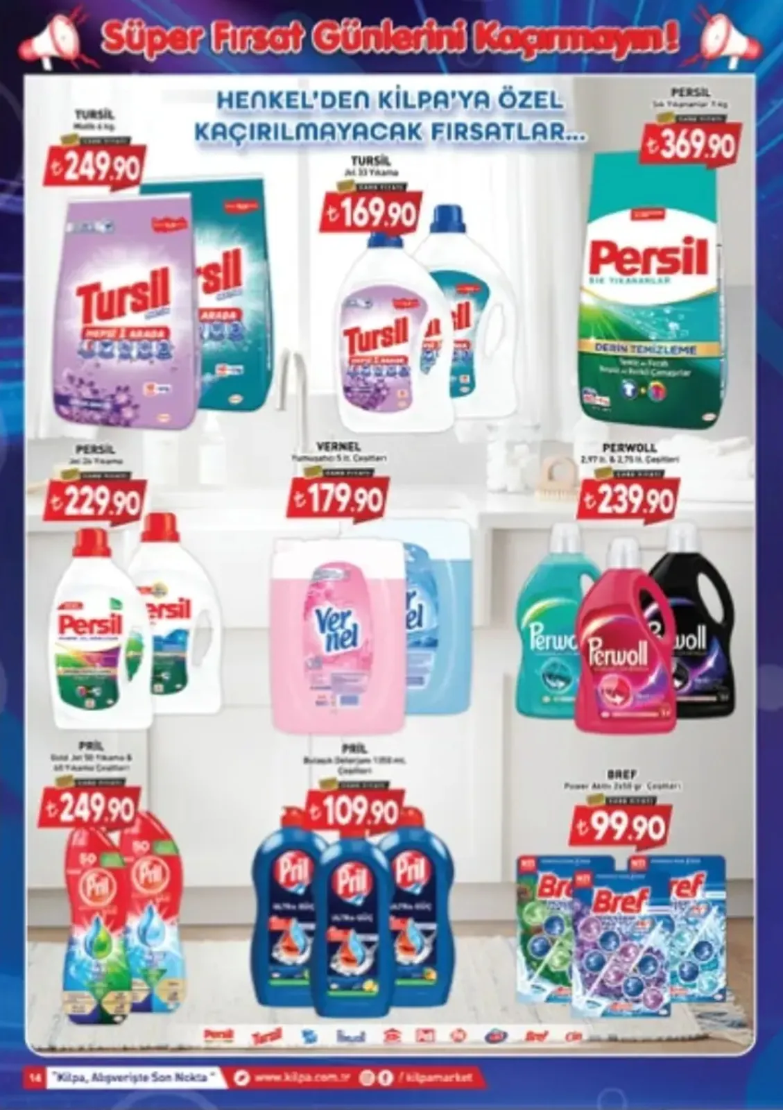 Kilpa Kilpa Market 3 Mayıs 2026 Aktüel Kataloğu sayfa 13: Bref Power Aktif 3X50Gr Çesitleri, Perwoll 2.97Lt & 2.75Lt Çesitleri