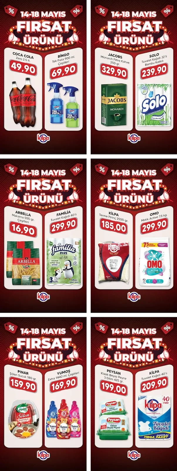 Kilpa Kilpa Market 14 Mayıs 2026 Aktüel Kataloğu sayfa 1: Jacobs Monarch Filtre Kahve 250 Gr, Bingo Tek Fısta 900 Ml