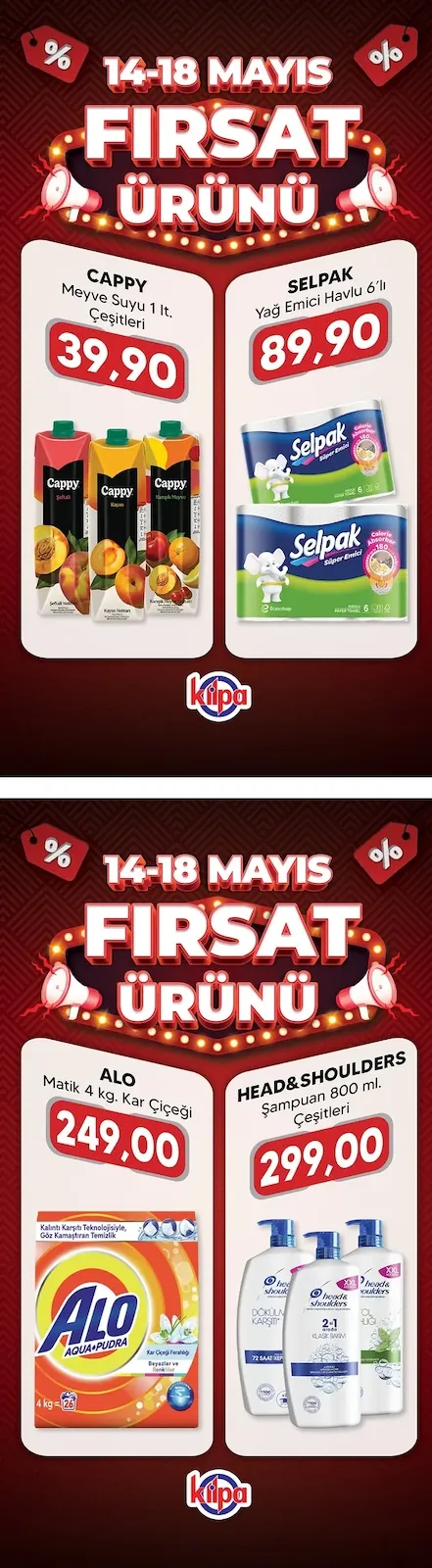 Kilpa Kilpa Market 14 Mayıs 2026 Aktüel Kataloğu sayfa 5: Selpak Yağ Emici Havlu 6'Lı, Cappy Meyve Suyu 1 Lt Çeşitleri
