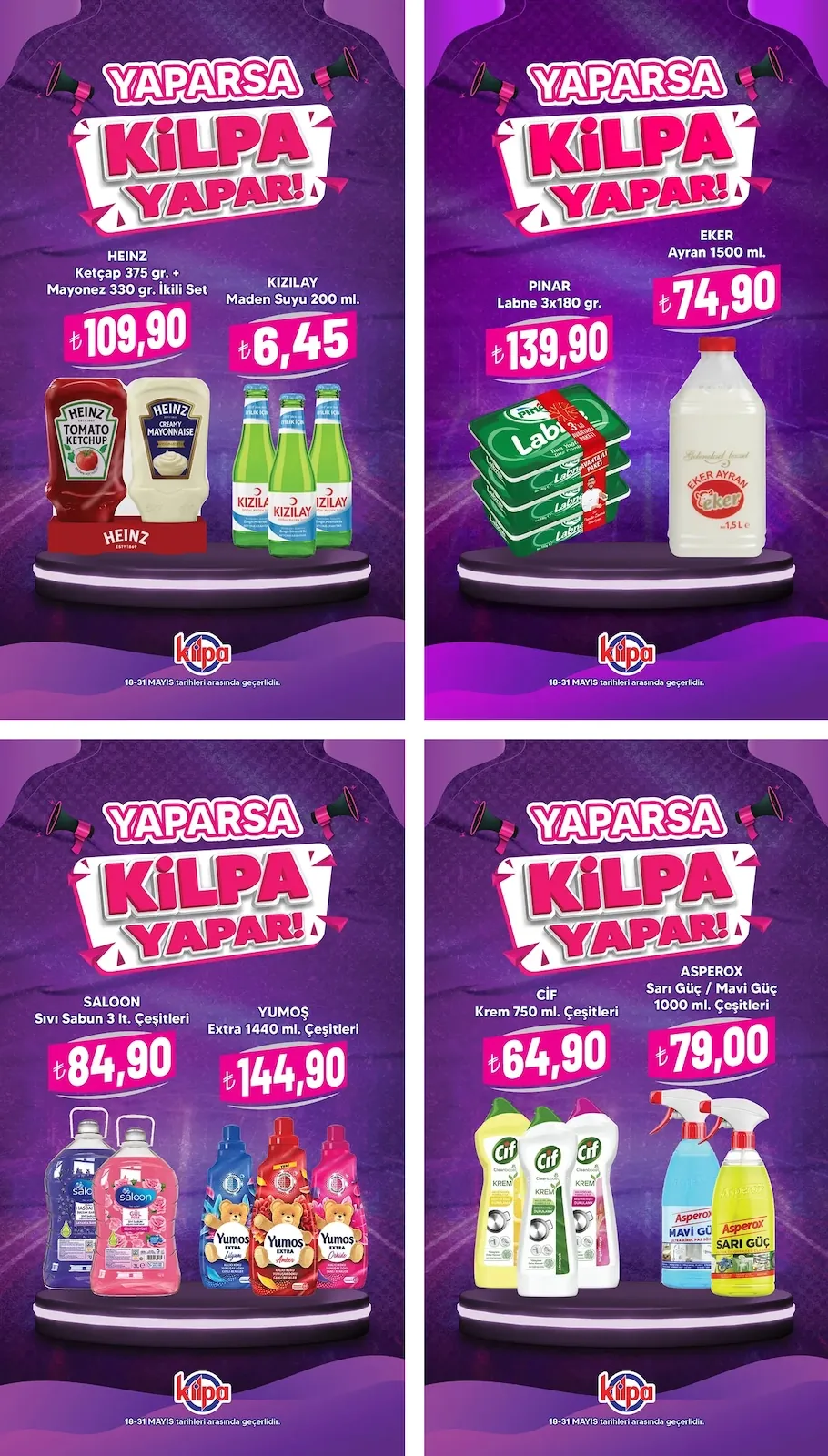 Kilpa Kilpa Market 18 Mayıs 2026 Aktüel Kataloğu sayfa 2: Asperox Sarı Güç / Mavi Güç 1000 Ml. Çeşitleri, Heinz Ketçap 375 Gr. + Mayonez 330 Gr. İkili Set