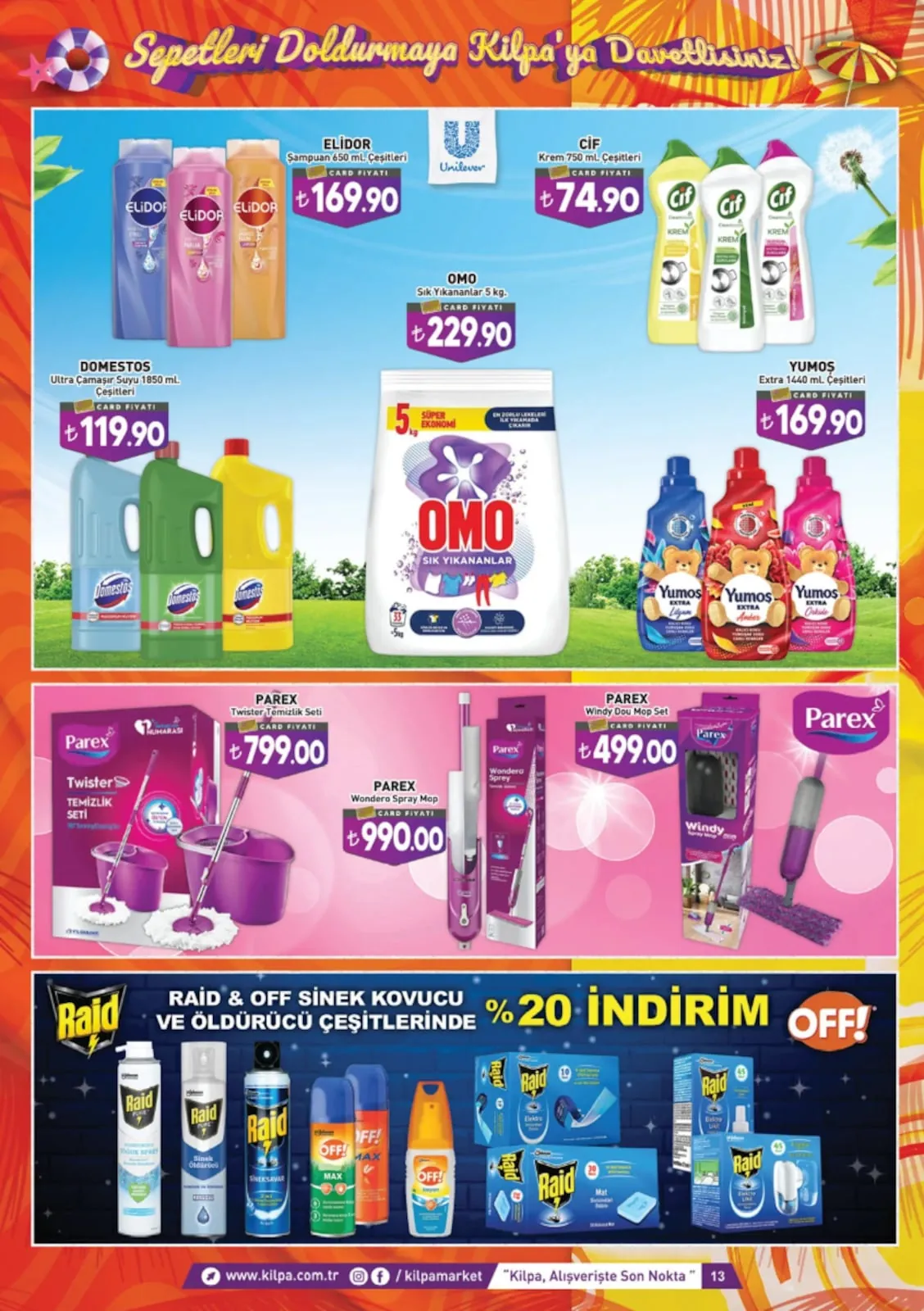 Kilpa Kilpa Market 3 Haziran 2026 Aktüel Kataloğu sayfa 13: Omo Sık Yikananlar 5 Kg, Parex Twister Temizlik Seti
