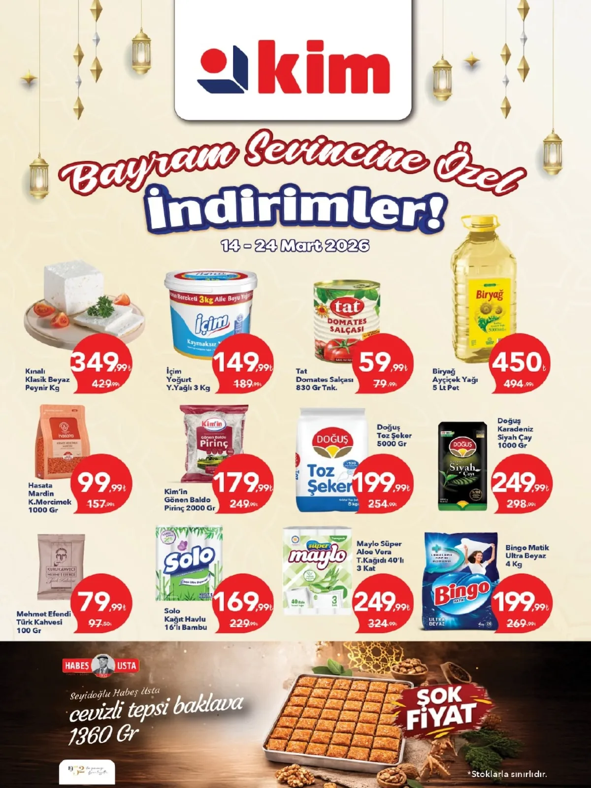 Kim Kim Market 14 Mart 2026 Aktüel Kataloğu sayfa 1: İçim Yoğurt Y.Yağlı 3 Kg, Hasata Mardin K.Mercimek 1000 Gr