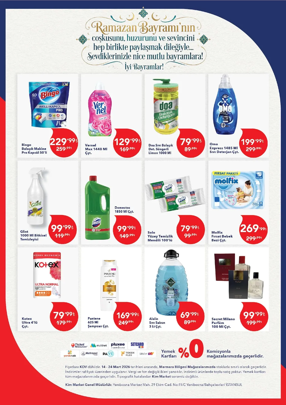 Kim Kim Market 14 Mart 2026 Aktüel Kataloğu sayfa 14: Solo Yüzey Temizlik Mendili 100'Lü, Doa Sıvı Bulaşık Det. Süngerli Limon 1000 Ml