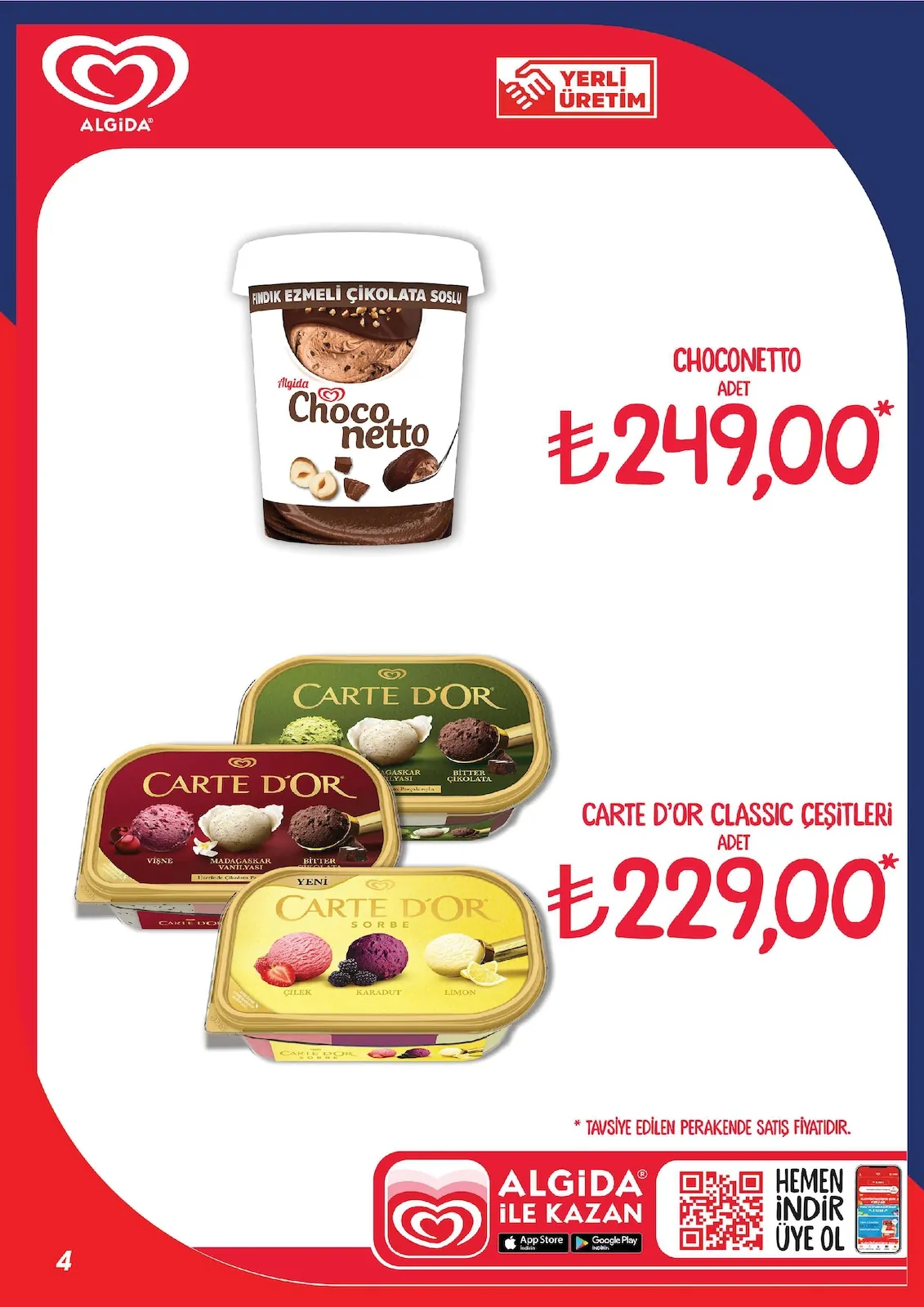 Kim Kim Market 11 Mayıs 2026 Aktüel Kataloğu sayfa 4: Algida Choconetto Fındık Ezmeli Çikolata Soslu 500Ml, Carte D'Or Classic Çeşitleri 1000Ml