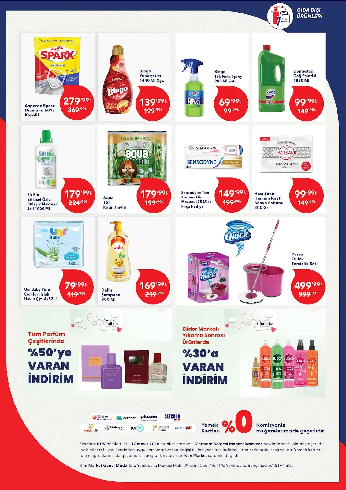 Kim Kim Market 11 Mayıs 2026 Aktüel Kataloğu sayfa 5: Sensodyne Tam Koruma Diş Macunu (75 Ml) + Fırça Hediye, Aqua 16'Lı Kağıt Havlu
