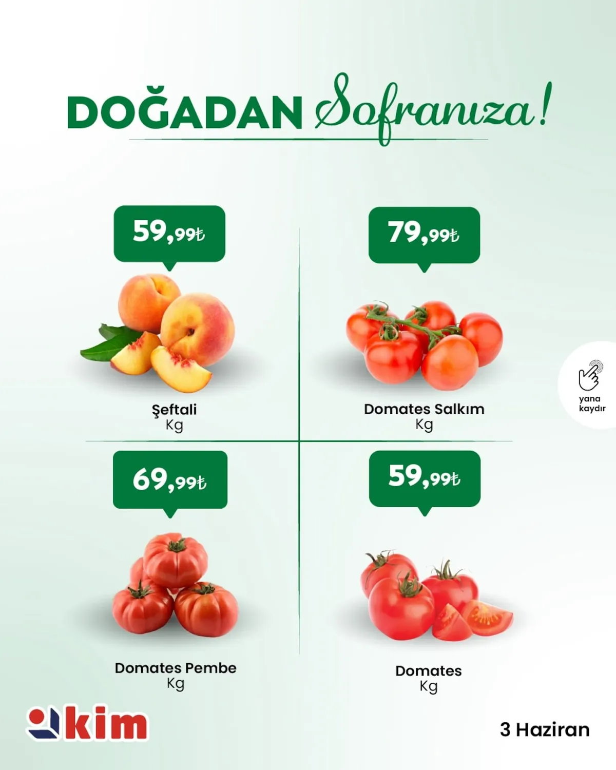 Kim Kim Market 3 Haziran 2026 Aktüel Kataloğu sayfa 3: Domates Kg, Domates Pembe Kg