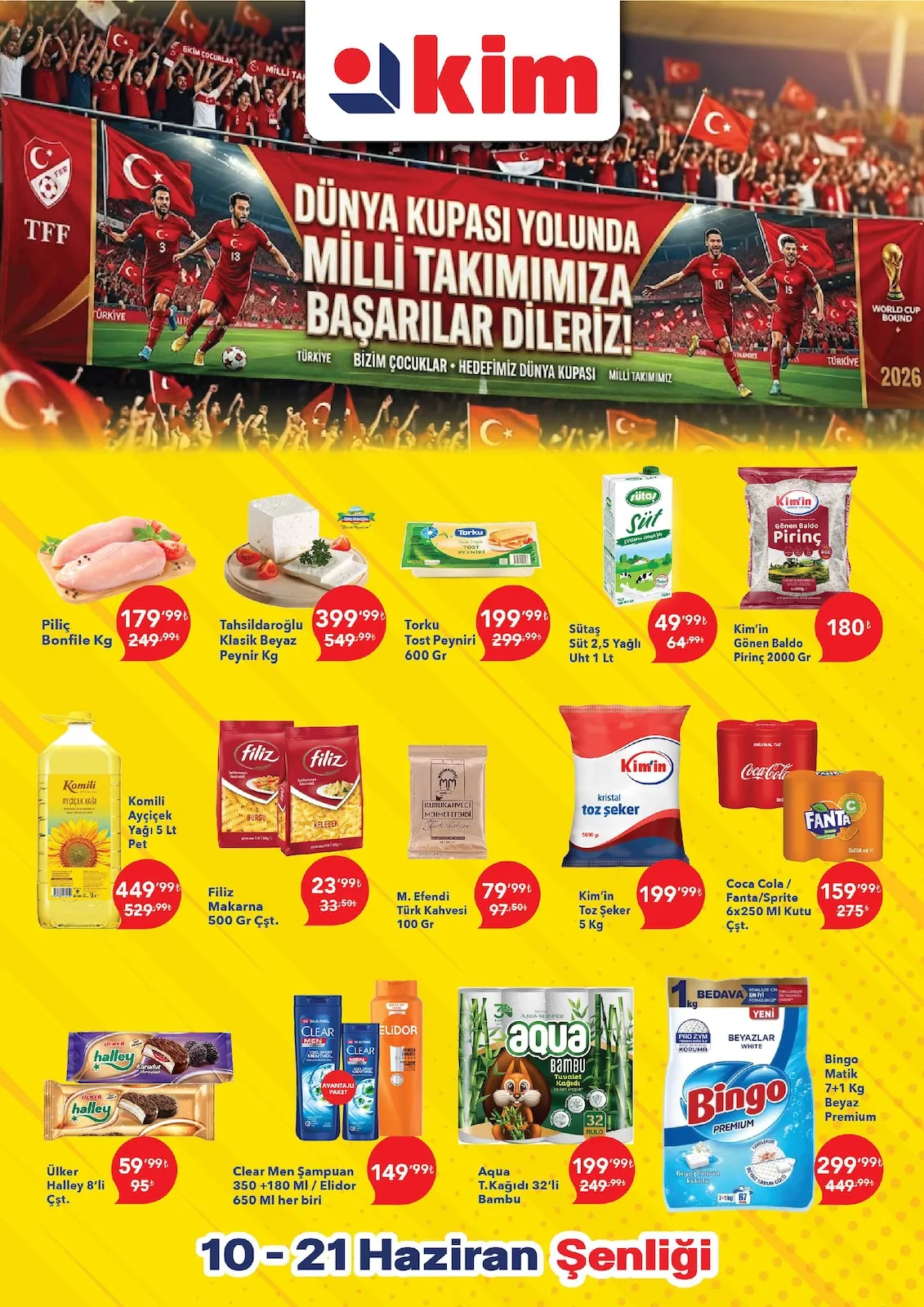 Kim Kim Market 10 Haziran 2026 Aktüel Kataloğu sayfa 1: Sütaş Süt 2,5 Yağlı Uht 1 Lt, Bingo Matik 7+1 Kg Beyaz Premium