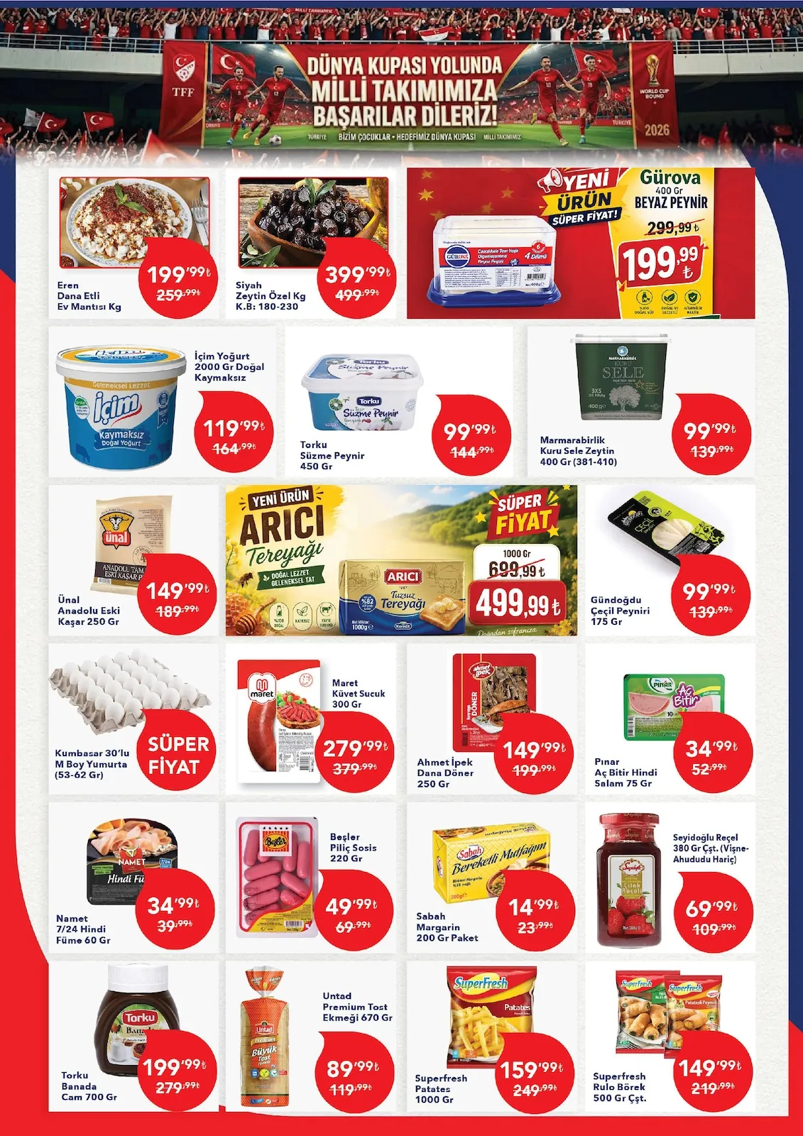 Kim Kim Market 10 Haziran 2026 Aktüel Kataloğu sayfa 2: Sabah Margarin 200 Gr Paket, Gündoğdu Çeçil Peyniri 175 Gr