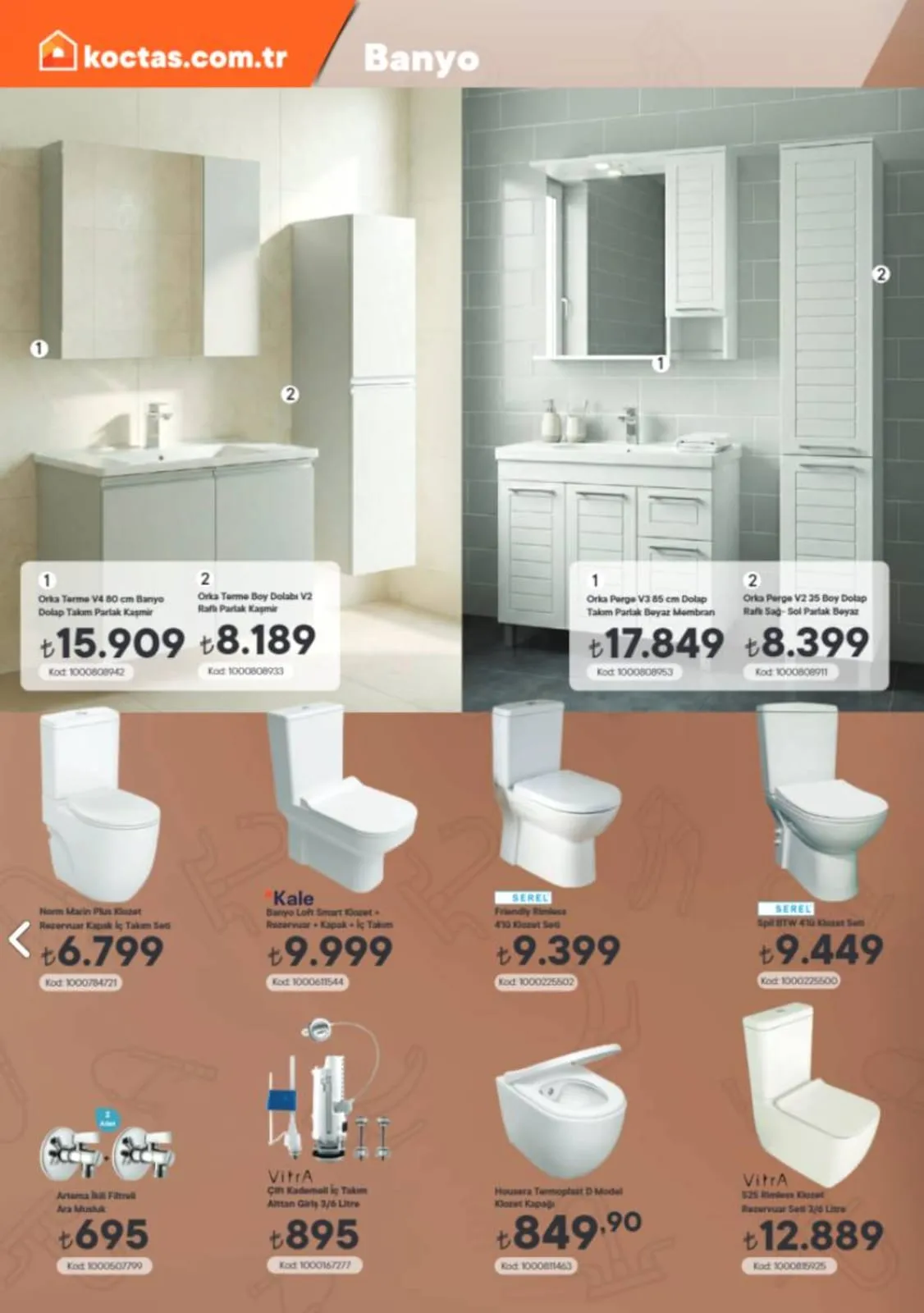 Koctascomtr Koctas.com.tr 1 Mart 2026 Aktüel Kataloğu sayfa 2: Vitra S25 Rimless Klozet Rezervuar Seti 3/6 Litre, Norm Marin Plus Klozet Rezervuar Kapak Iç Takım Seti