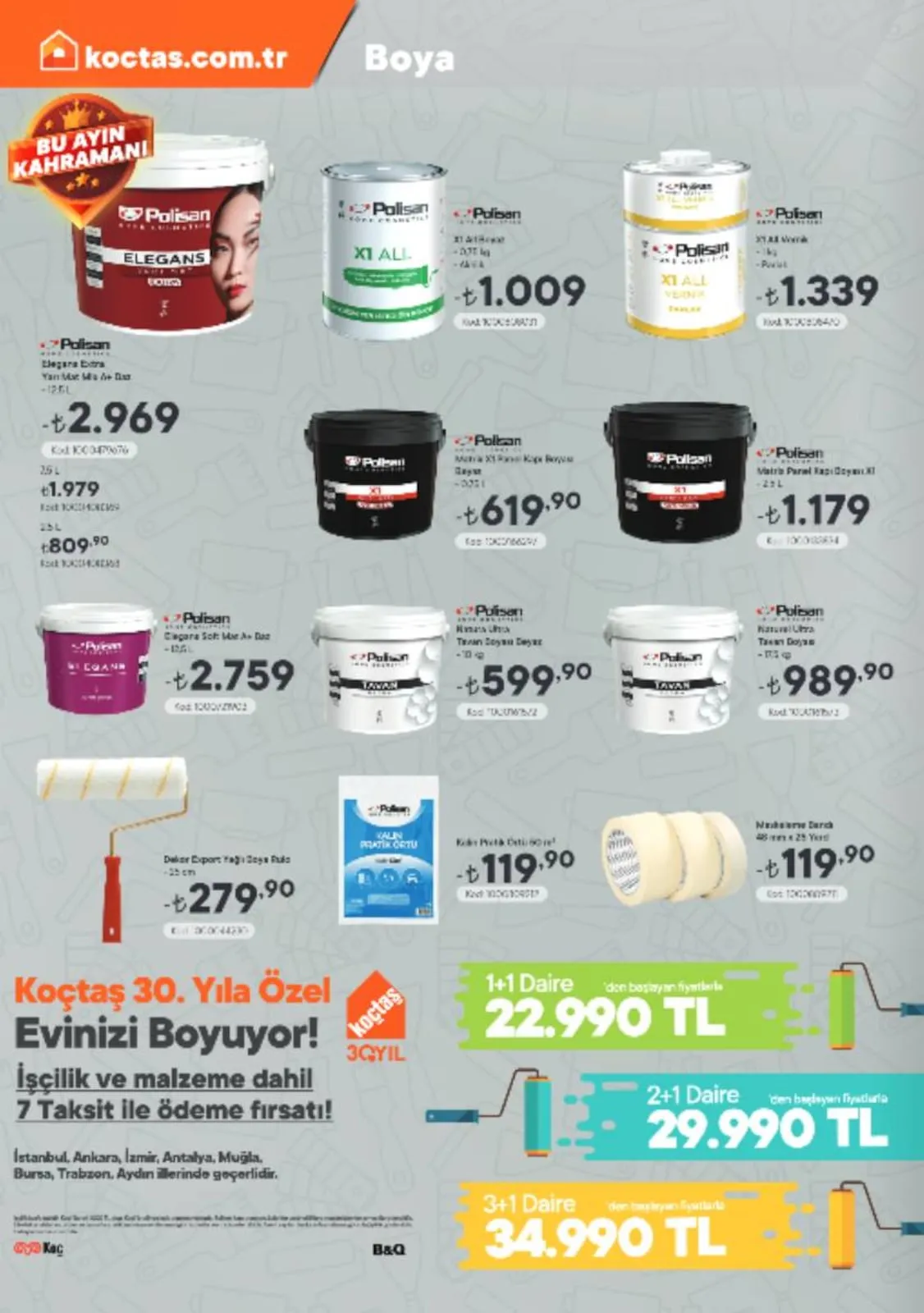 Koctascomtr Koctas.com.tr 1 Mart 2026 Aktüel Kataloğu sayfa 24: Elegans Extra Yarı Mat Su Bazlı 12,5 L, Natural Ultra Tavan Boyası 17,5 Cp