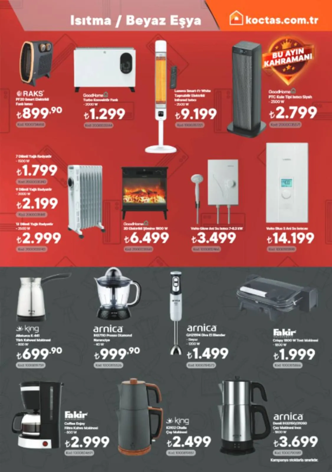 Koctas.com.tr Koctas.com.tr 1 Mart 2026 Aktüel Kataloğu sayfa 7: Fakir Crispy 1800 W Tost Makinesi, Goodhome Turbo Konvektör Fanlı