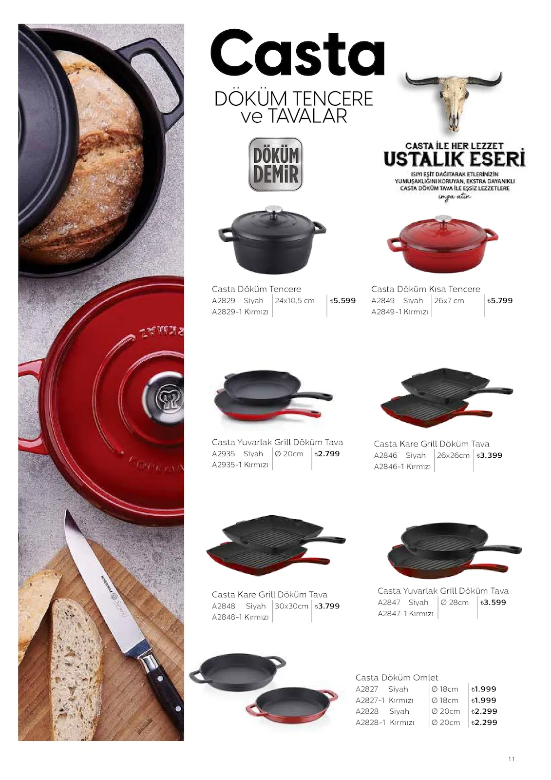 Korkmazstore Korkmazstore 1 Şubat 2026 Aktüel Kataloğu sayfa 11: Casta Kare Grill Döküm Tava, Casta Kare Grill Döküm Tava