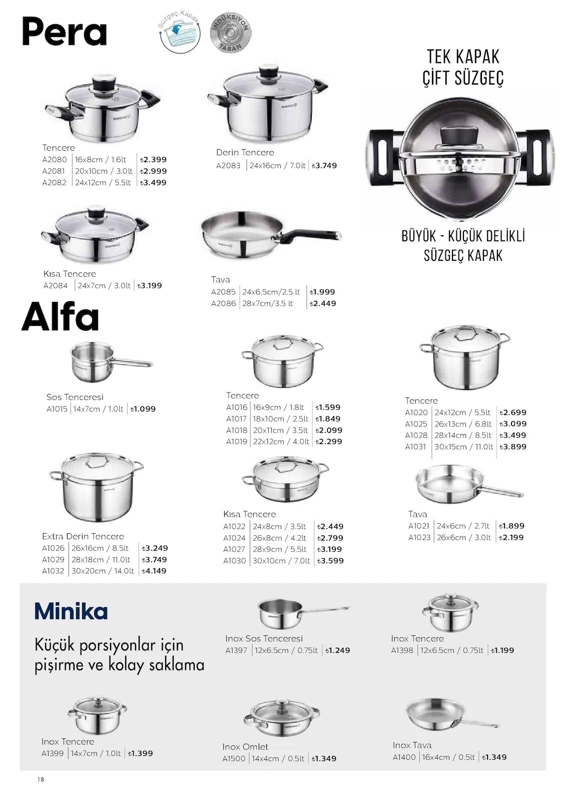 Korkmazstore Korkmazstore 1 Şubat 2026 Aktüel Kataloğu sayfa 18: Tencere A2080 16X8Cm / 1.6Lt, Extra Derin Tencere A1026 26X16Cm / 8.5Lt