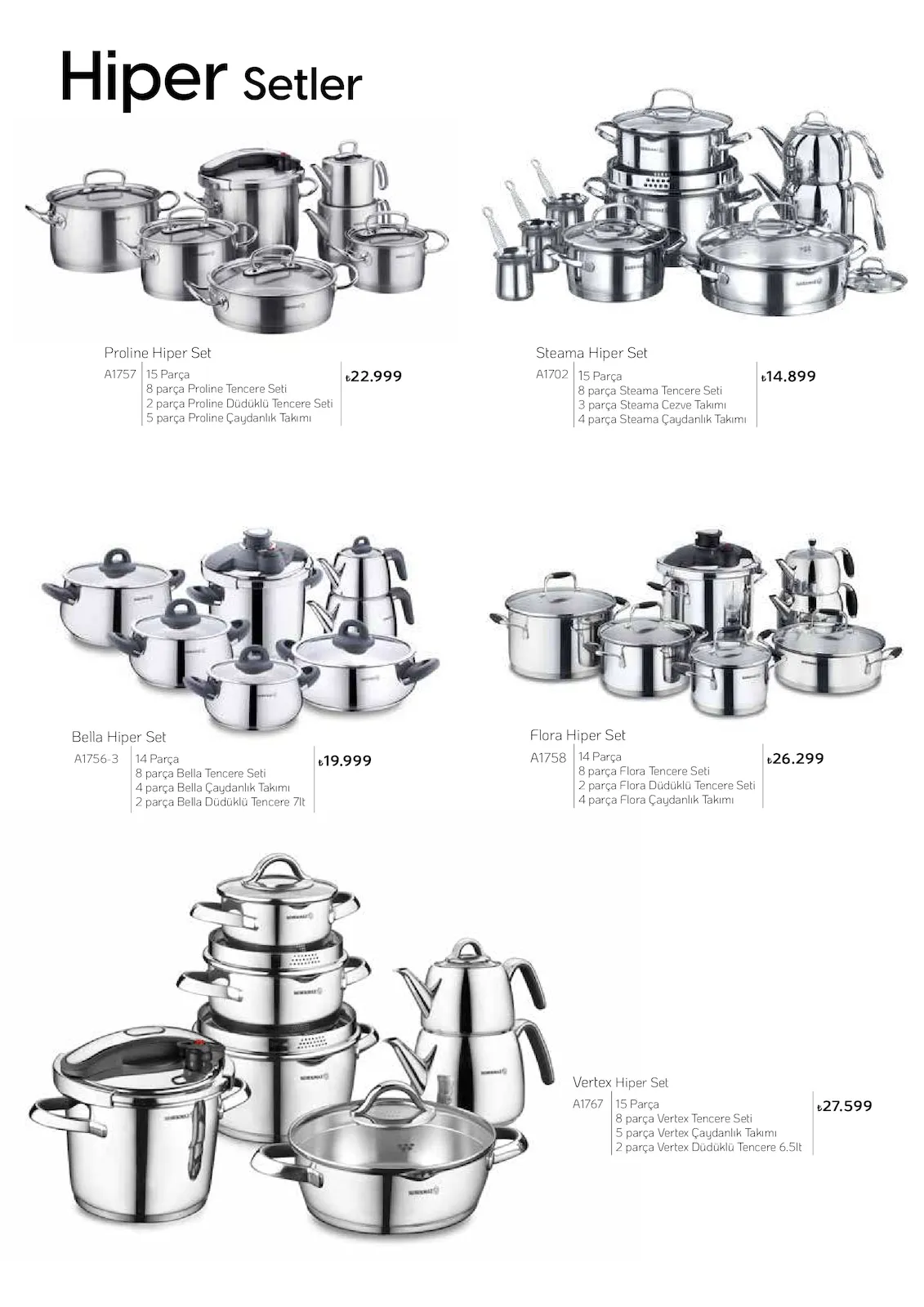 Korkmazstore Korkmazstore 1 Şubat 2026 Aktüel Kataloğu sayfa 29: Korkmaz Vertex Hiper Set 15 Parça, Korkmaz Bella Hiper Set 14 Parça